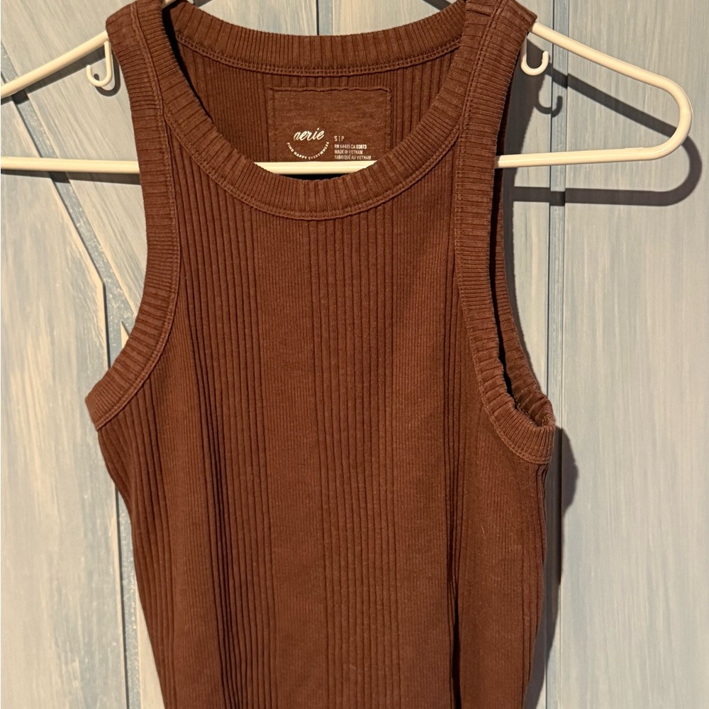 Aerie Women's Ribbed Cropped Tank Top - Brown